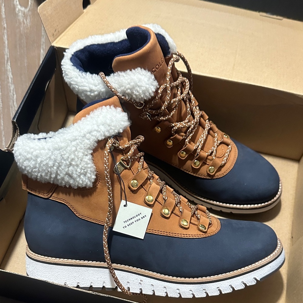 Cole Haan Tan and Navy Winter Boots